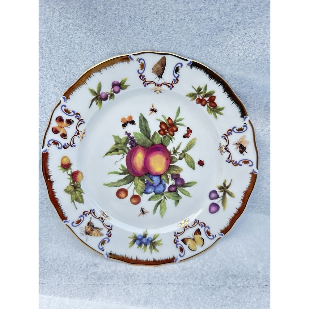 Victoria Royale Salad Plate 8" Fruit Butterfly Gold Trim Pattern VRY1